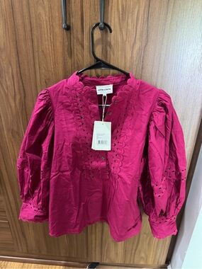 Antik Batik Magenta Eyelet Scallop Peasant Blouse